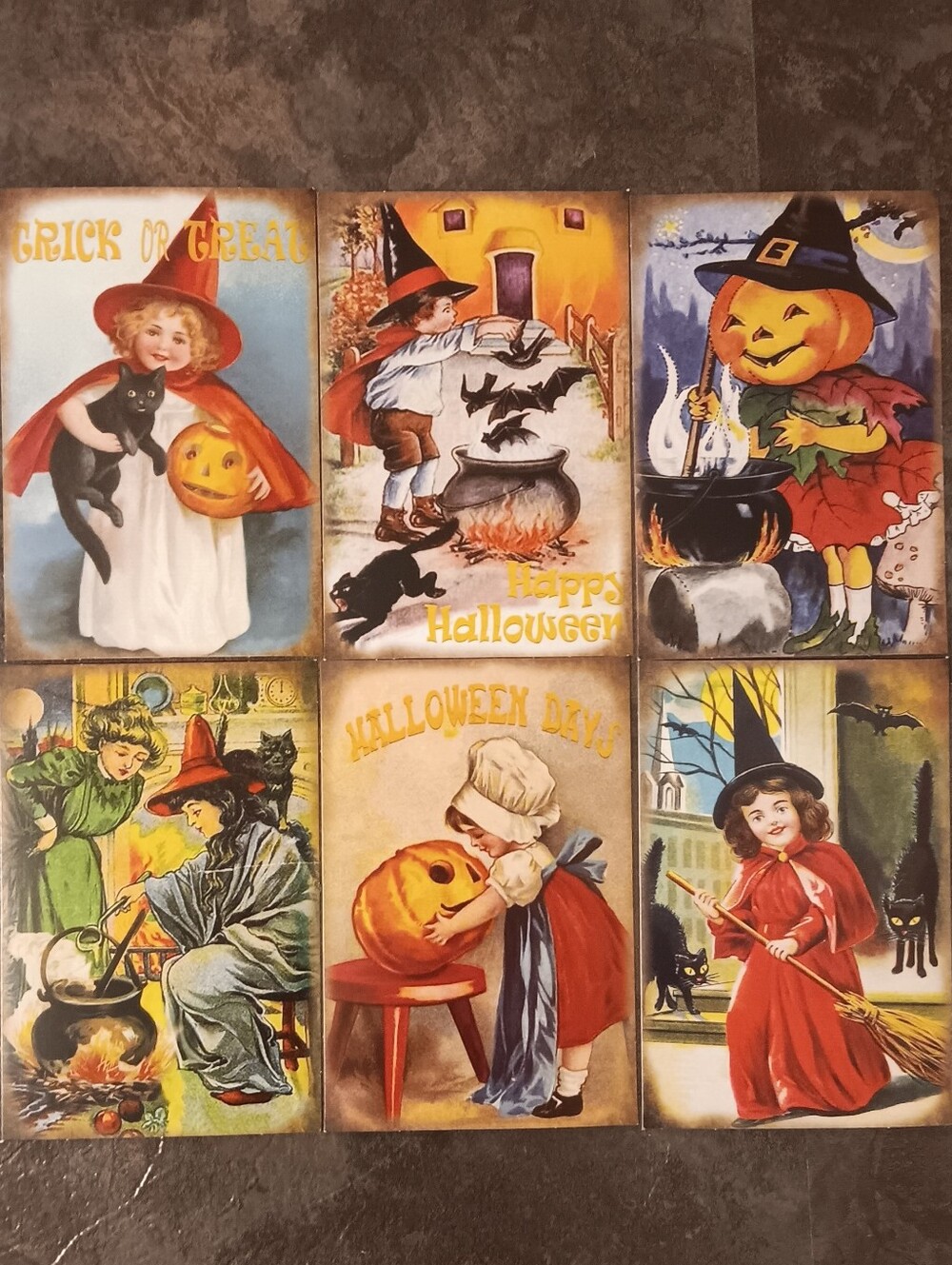 Halloween Postcard Lot Of 6, Vintage Inspired Art 4x6, Pumpkin Witchy Note Cards